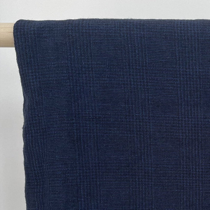 High Twisted Linen Glen Check Fabric Heavy Weight (6118 7240) - The Linen Lab - Dark Navy