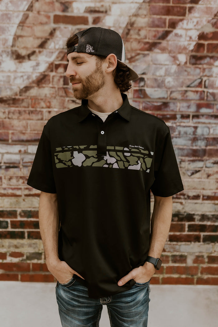 Honey Hole Performance Polo- Camo Black