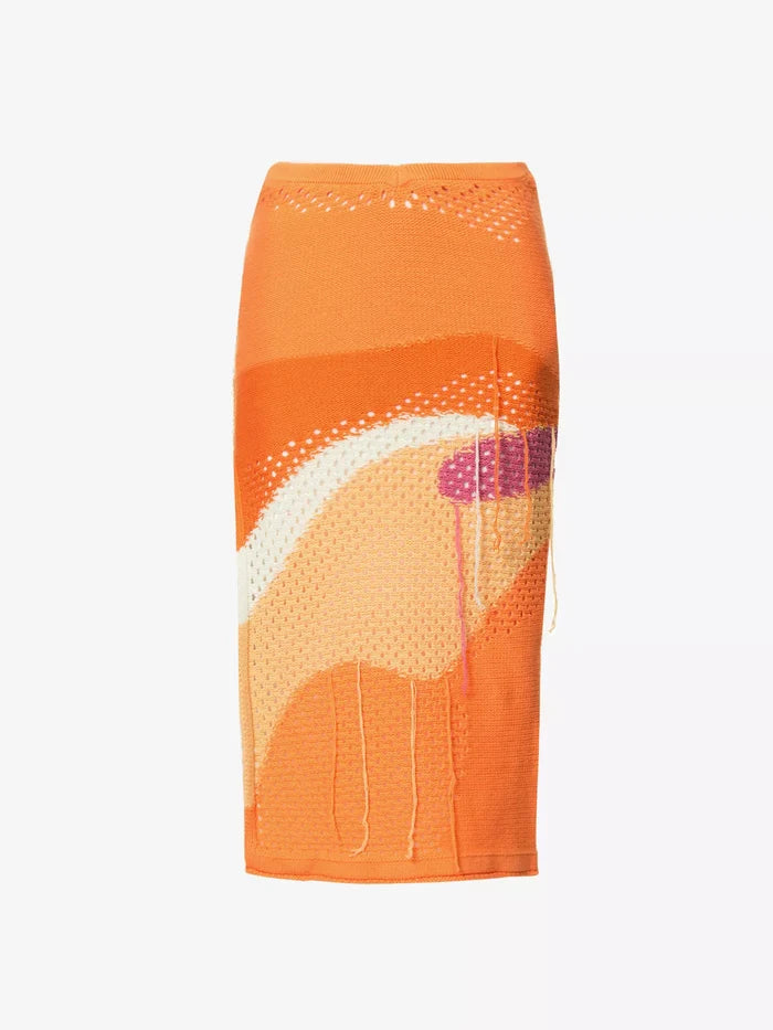 House Of Sunny Pompelmo Sunset Intarsia Crochet Knit Low Rise Summer Skirt - House Of Huntington