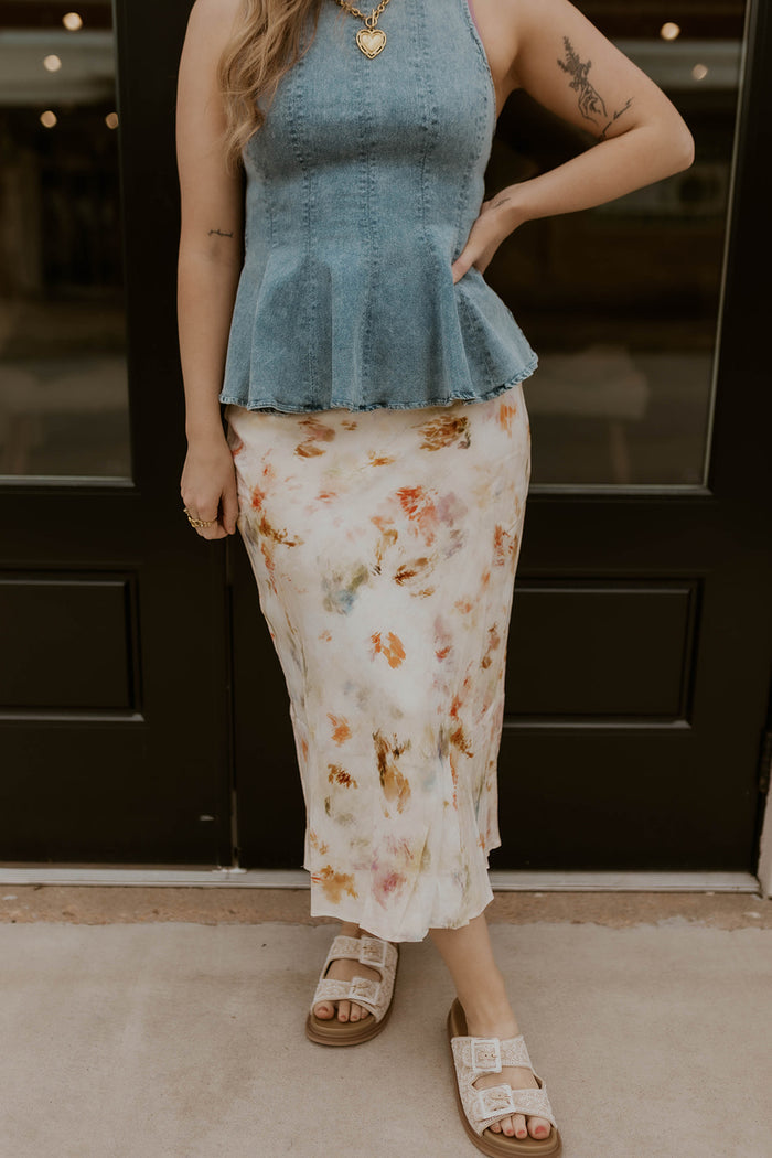 Impressionist Watercolor Midi Skirt