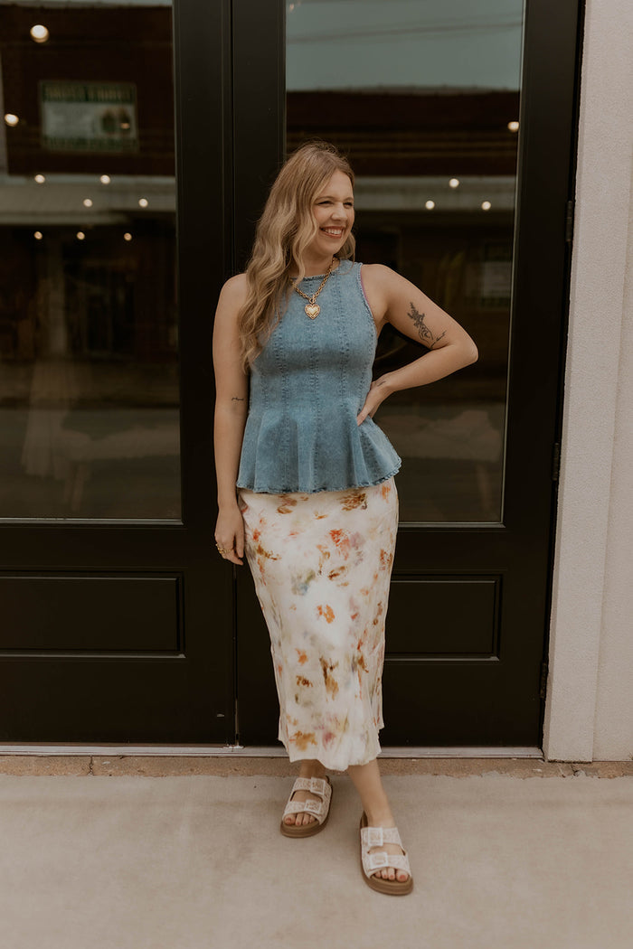 Impressionist Watercolor Midi Skirt