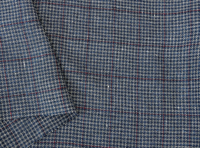 Indigo Micro-Check Windowpane Linen Rayon Fabric | Dobby Tweed Weave | Medium Weight 4713