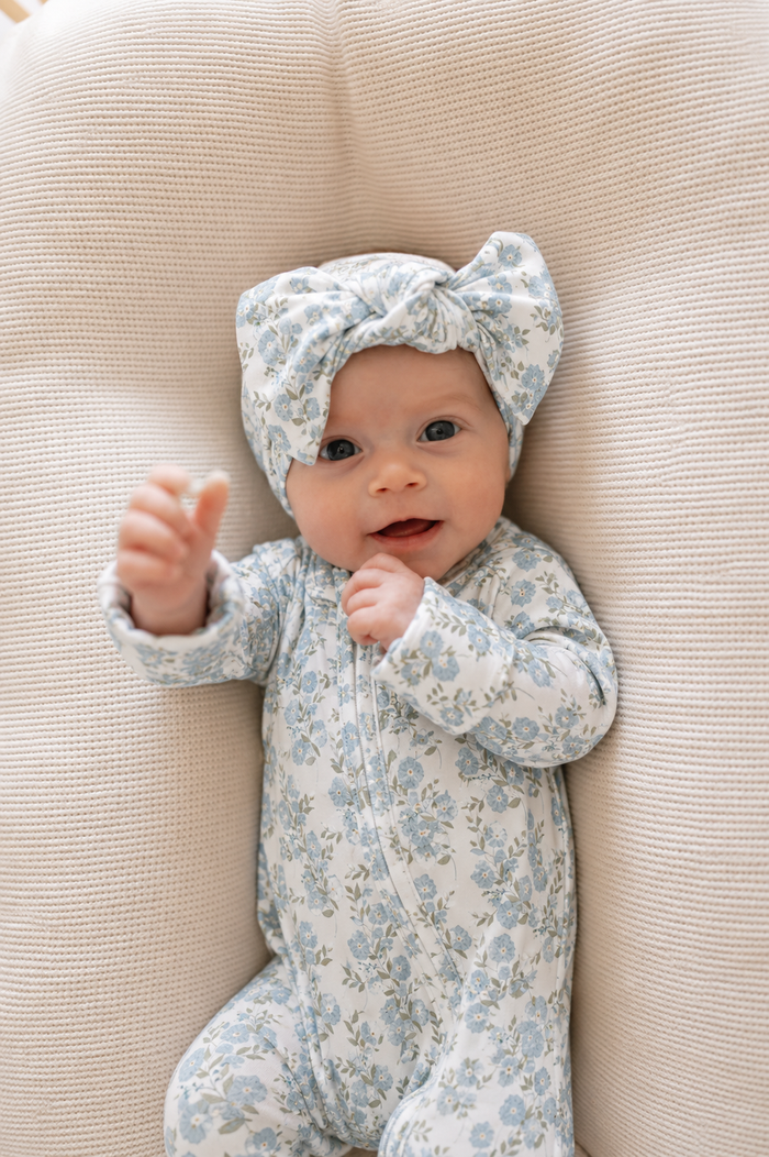 Infant Knot Head Bow in Blue Floral