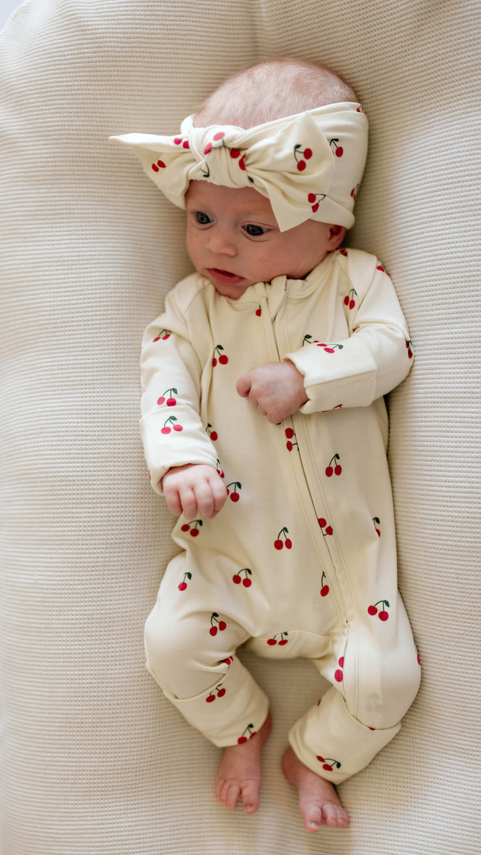 Infant Knot Head Bow in Cream Cherries