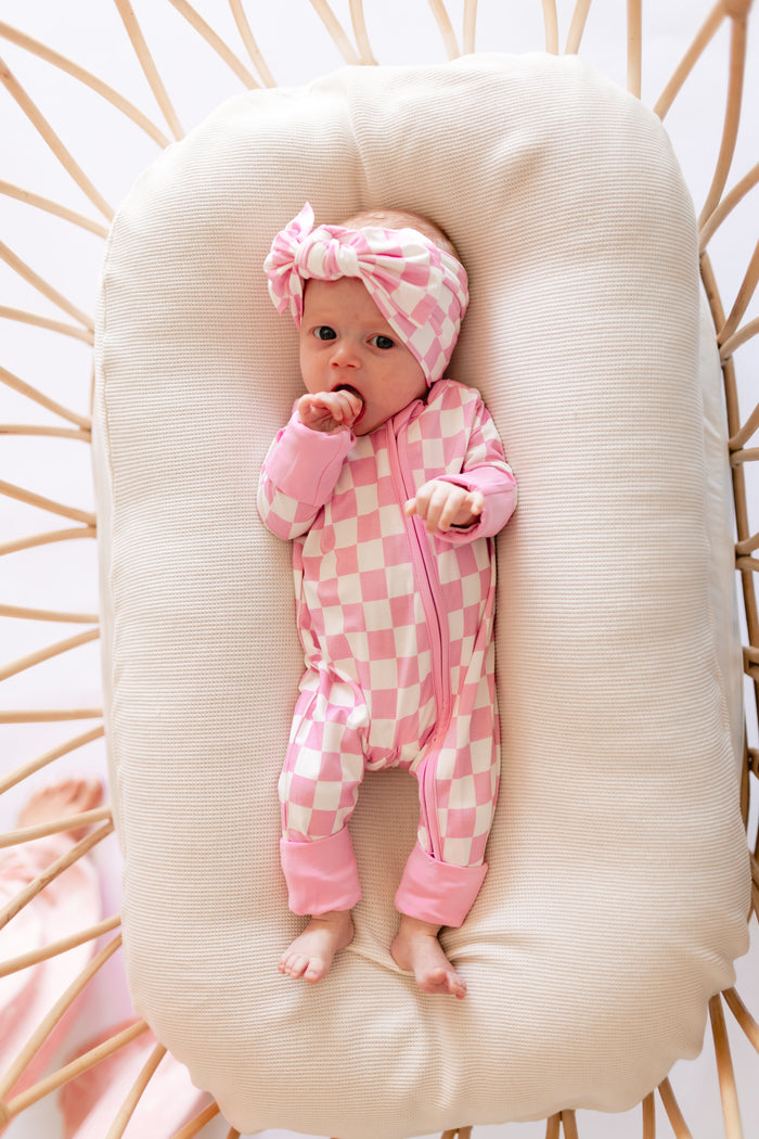 Infant Knot Head Bow in Pink Checkered