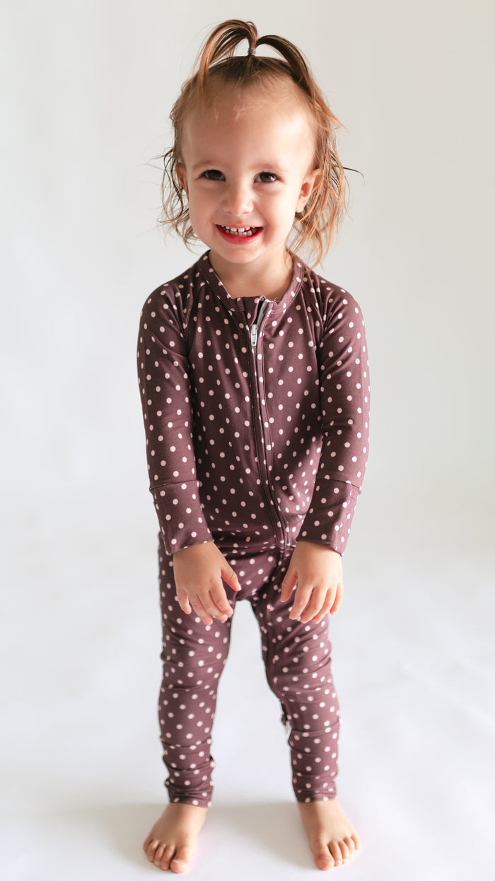 Infant Romper in Brown & Pink Polka Dot