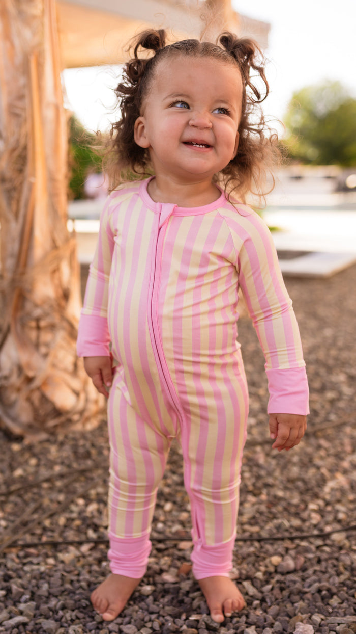 Infant Romper in Lemonade Stripes