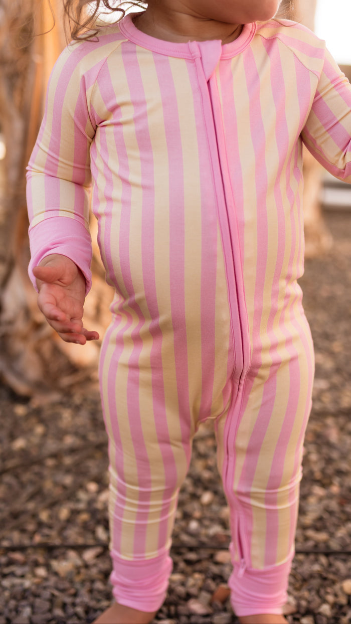 Infant Romper in Lemonade Stripes