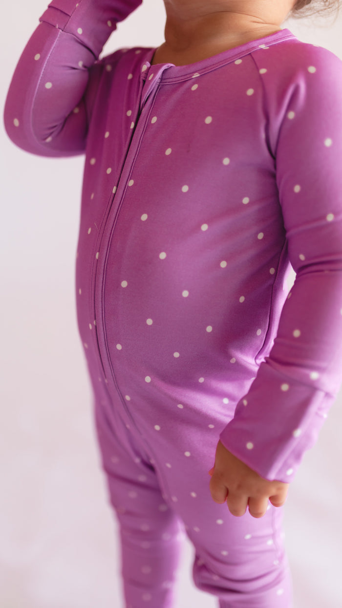 Infant Romper in Neon Purple Polka Dot