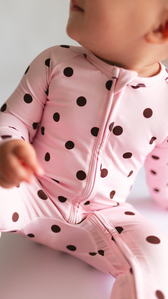 Infant Romper in Pink & Brown Polka Dot