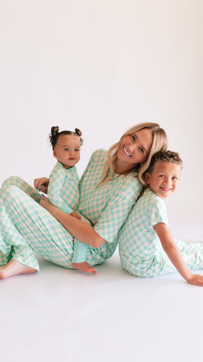 Infant Romper in Teal Neon Checkered