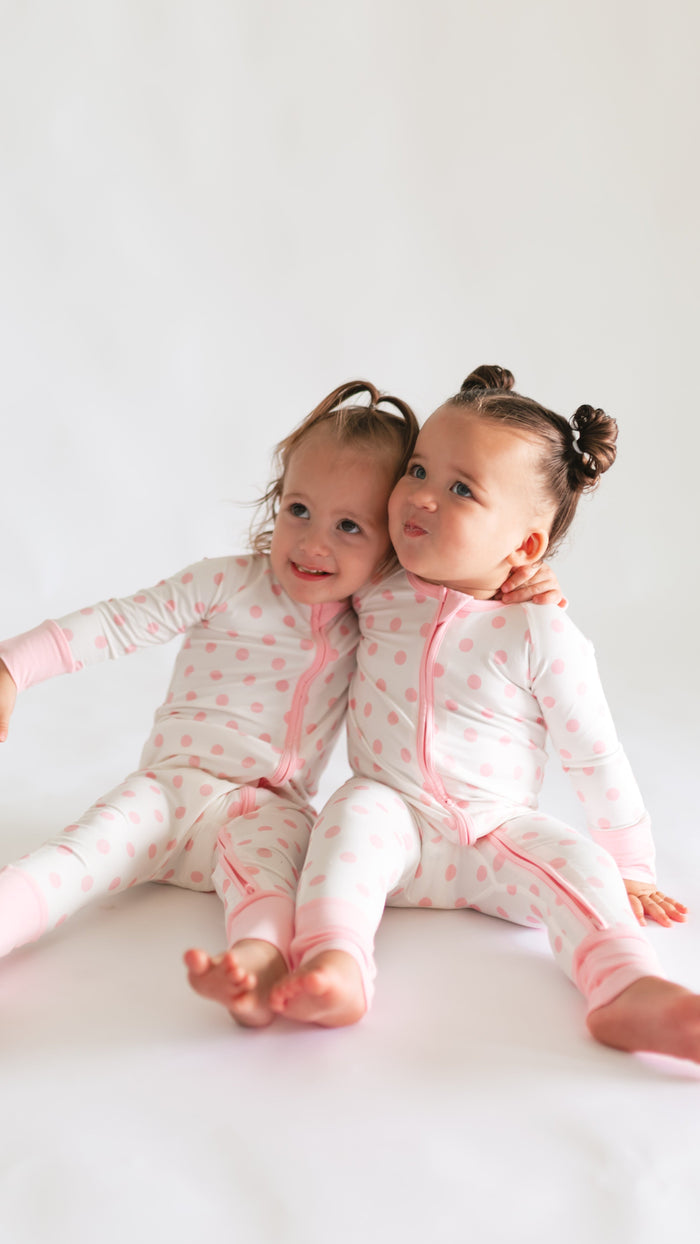 Infant Romper in White & Pink Polka Dot