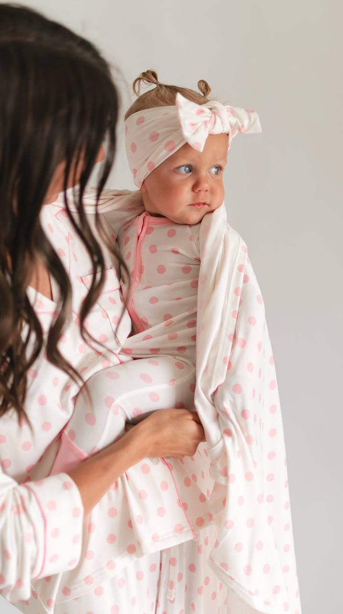 Infant Romper in White & Pink Polka Dot