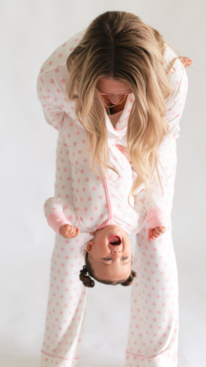 Infant Romper in White & Pink Polka Dot