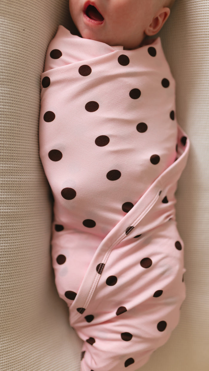 Infant Swaddle in Pink & Brown Polka Dot