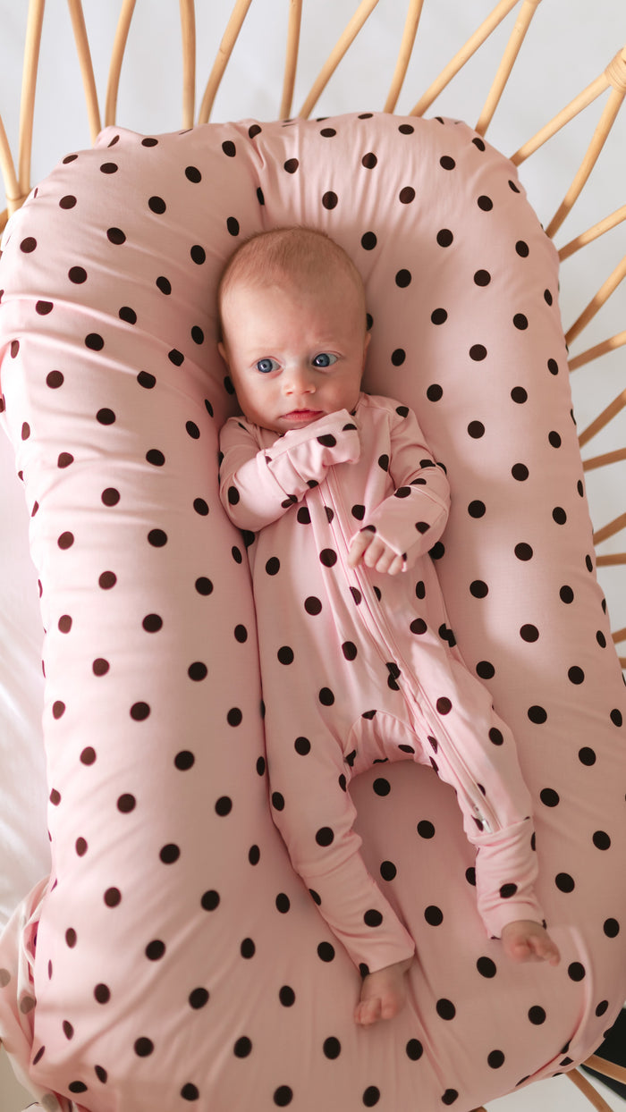 Infant Swaddle in Pink & Brown Polka Dot