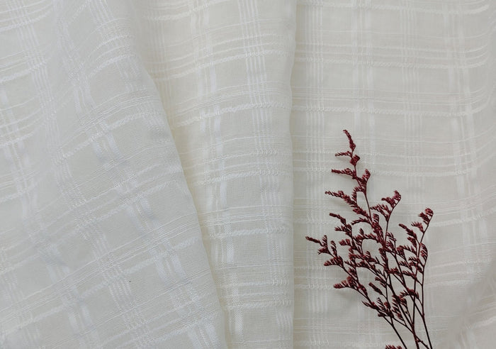 Ivory Dobby Plaid Linen Blend Fabric - Lightweight and Elegant for Various Crafting Projects 3060 - The Linen Lab - Ivory