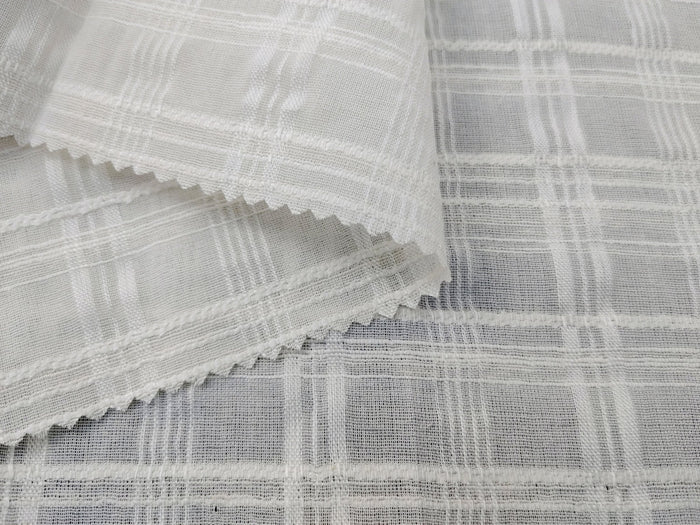 Ivory Dobby Plaid Linen Blend Fabric - Lightweight and Elegant for Various Crafting Projects 3060 - The Linen Lab - Ivory