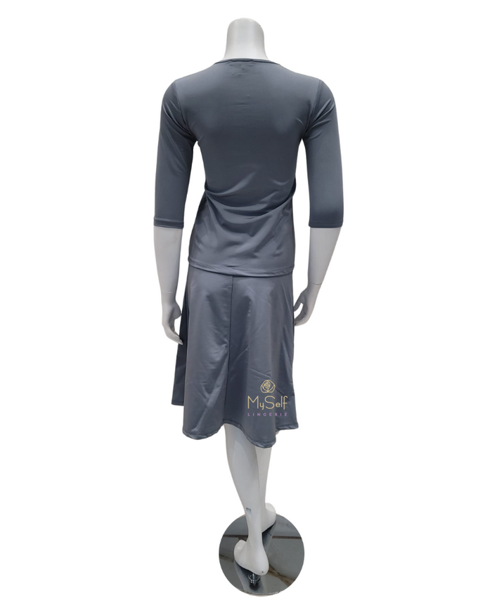 Jackie O' Loungewear 2PC-JR-SWM-GRY Grey Junior Swim Top & Skirt Set myselflingerie.com