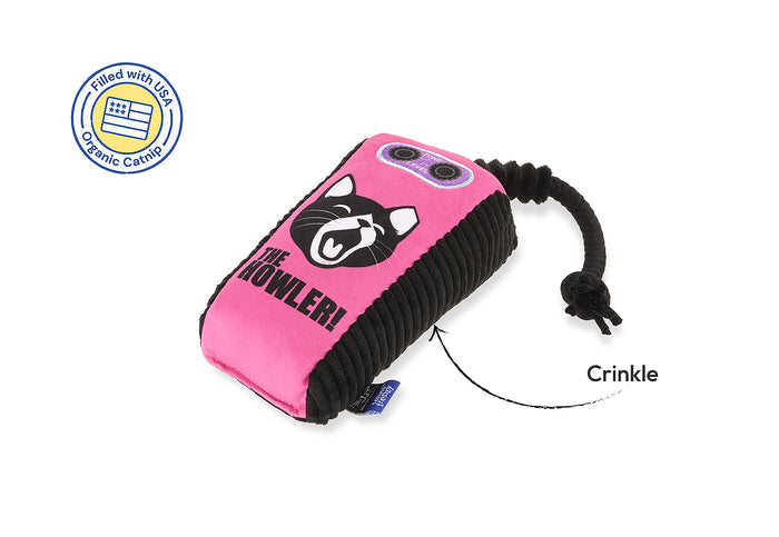 Jackson Galaxy x Feline Frenzy The Stomp Box Kicker on white background with crinkle feature pointed out