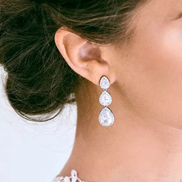 Wedding Jewelry - Cubic Zirconia Bridal Earrings - Available in Rose Gold and Silver