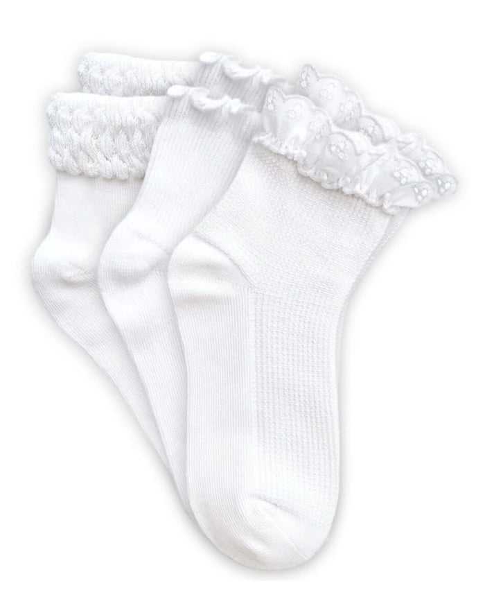 Jefferies Socks Smooth Toe Eyelet Lace/Ripple/Bubble Quarter Ankle Socks (3 Pair Pack)