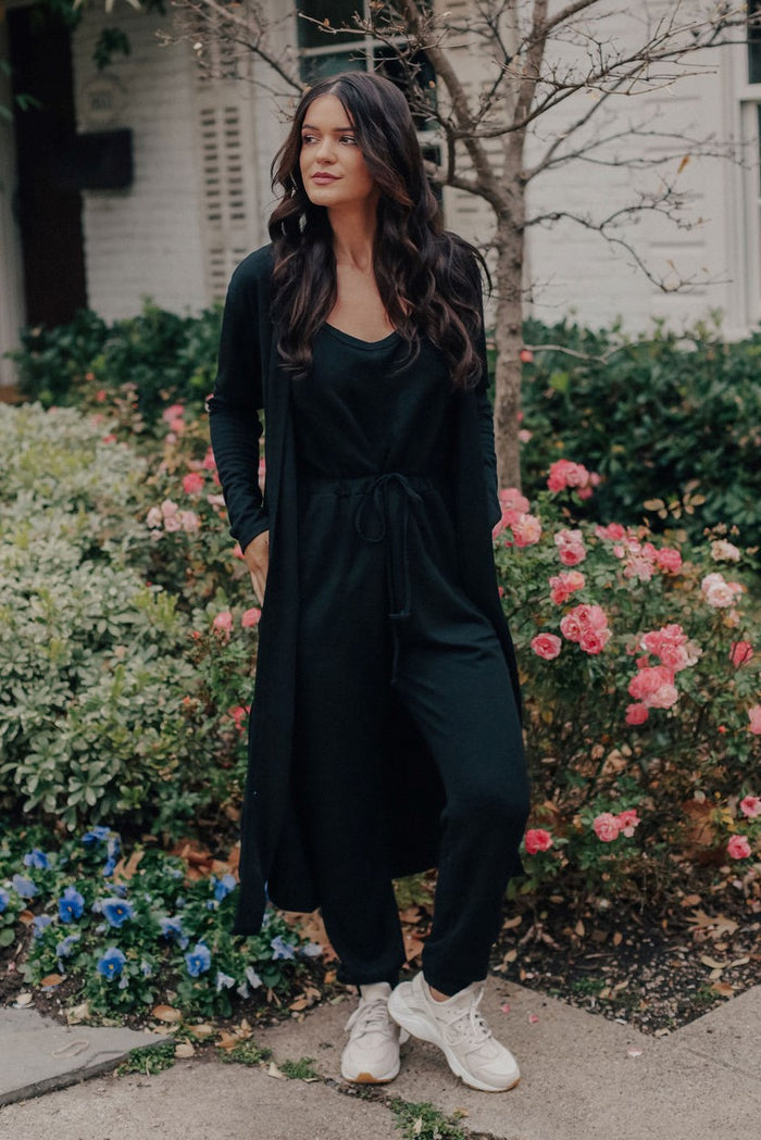 Jumpsuit and Cardigan Set (BLACK)