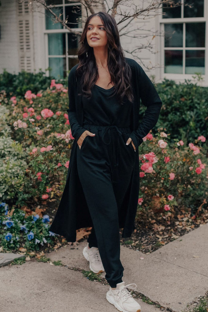 Jumpsuit and Cardigan Set (BLACK)