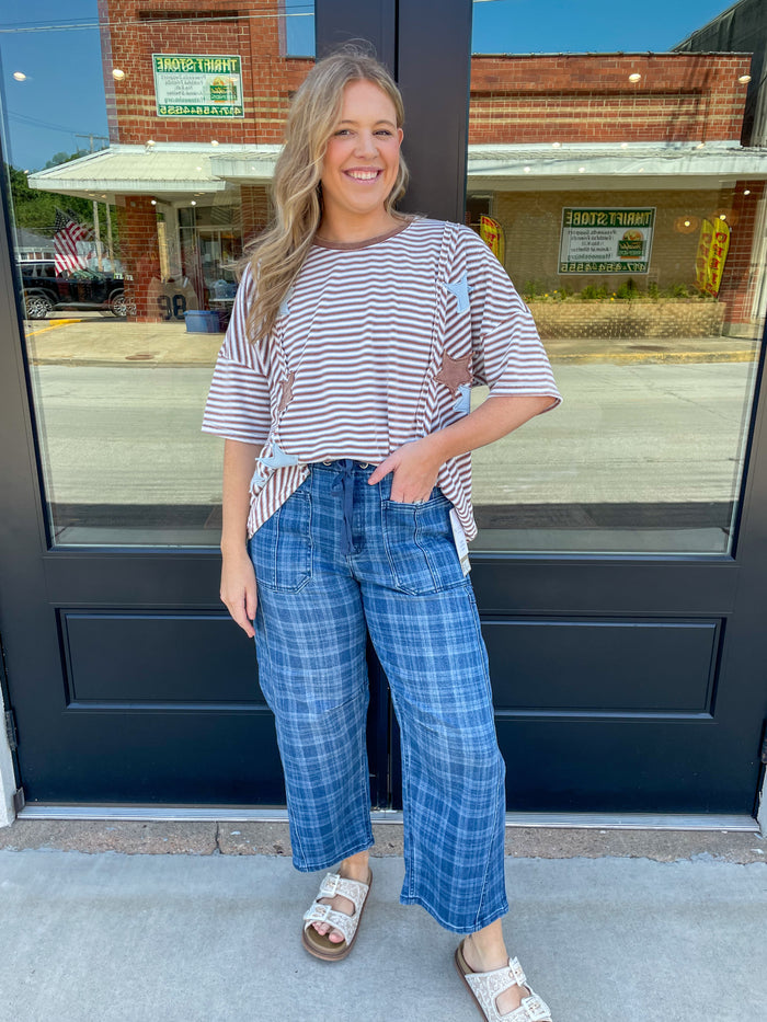 Juniper Plaid Barrel Jeans- Risen