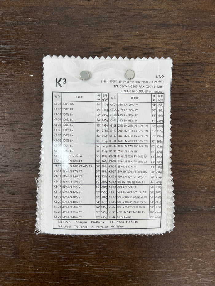 K3 Swatch Collection – 46 Linen Blend Swatches in White & Natural Tones