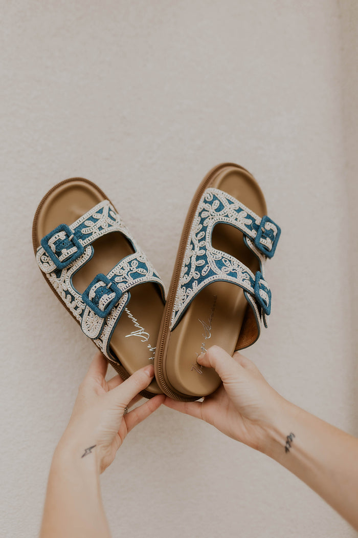 Kayla Beaded Sandal- Denim