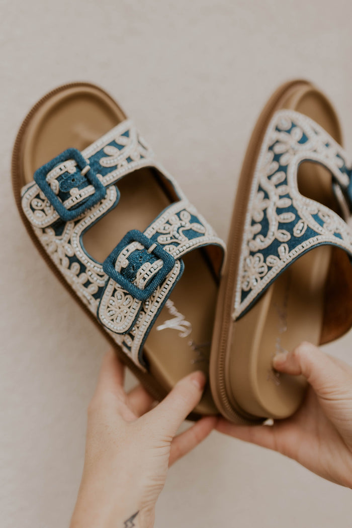 Kayla Beaded Sandal- Denim