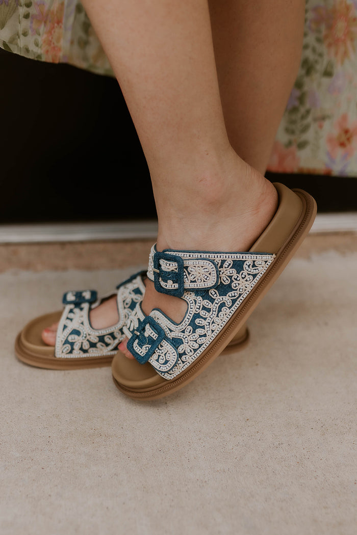 Kayla Beaded Sandal- Denim