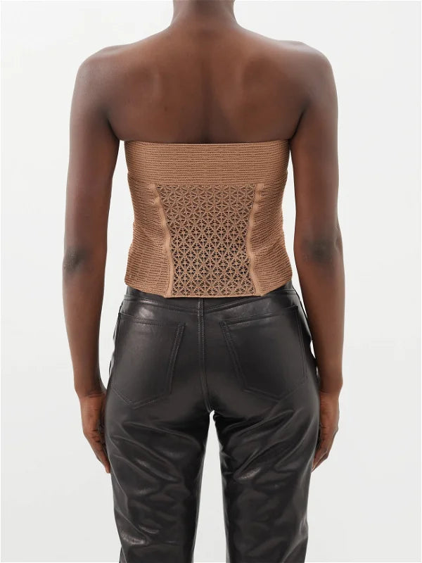 KHAITE The Lori Lace Almond Brown Corset Top - House Of Huntington