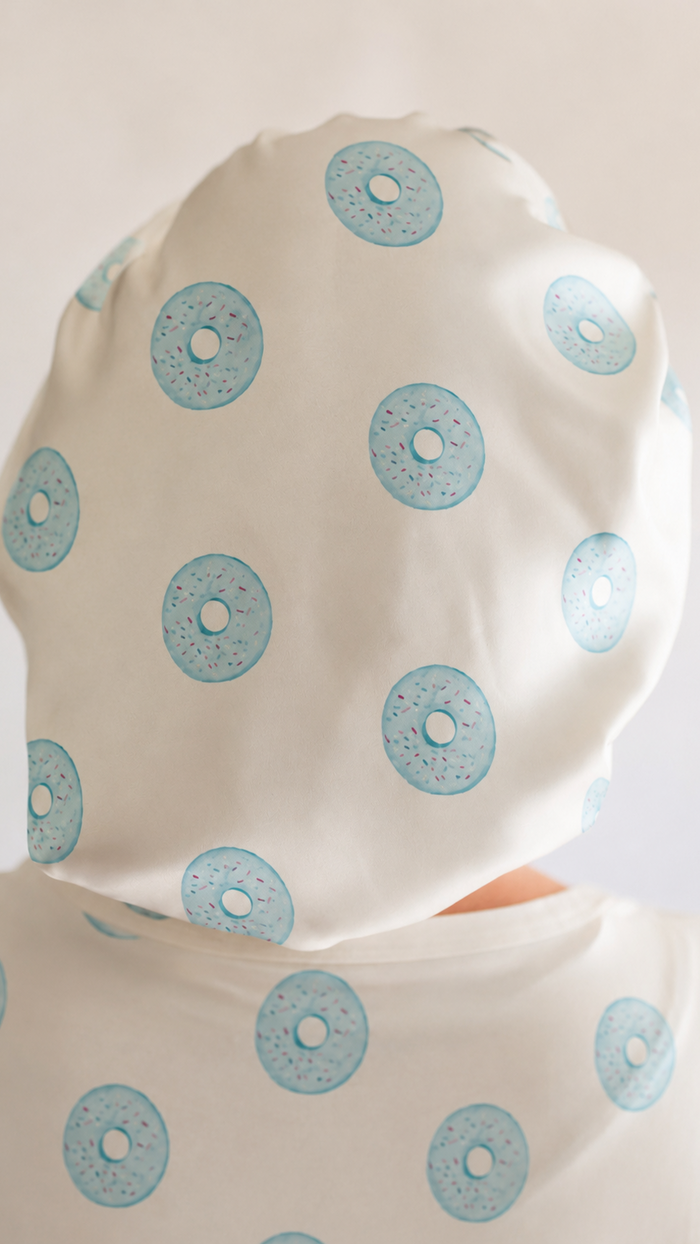 Kid's Satin Bonnet in Blue Donuts