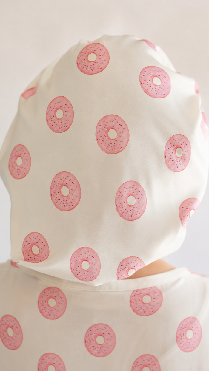 Kid's Satin Bonnet in Pink Donuts