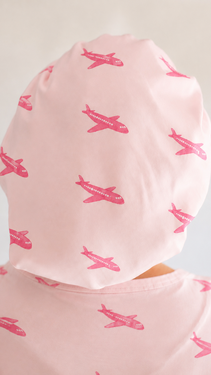 Kid's Satin Bonnet in Pink Planes