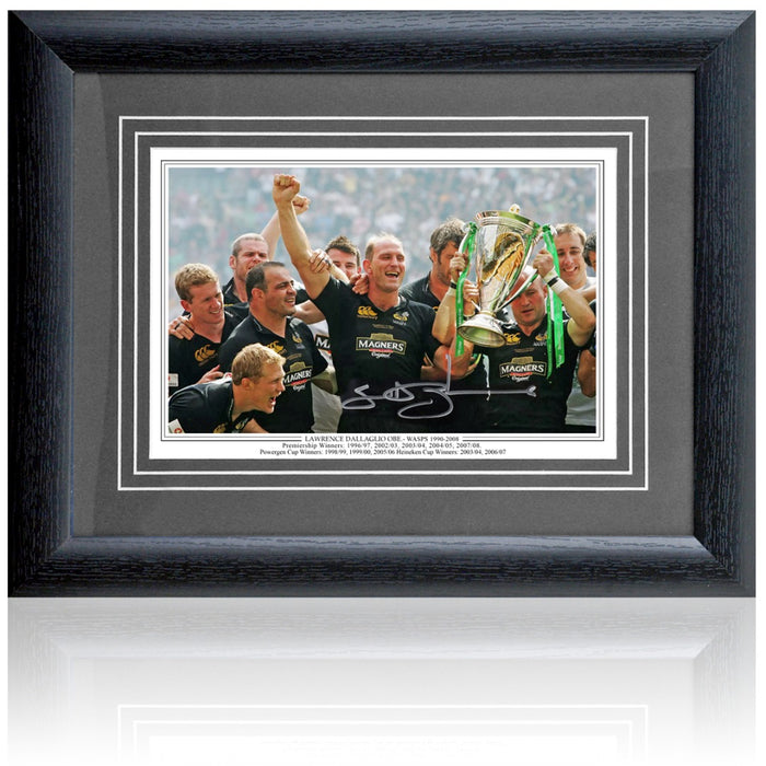 Lawrence Dallaglio Rugby Legend Hand Signed Wasps Photograph 15x19" Framed