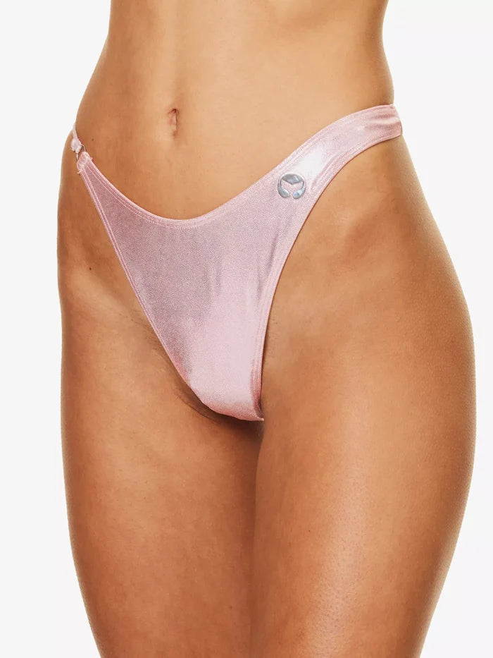 LESLIE AMON Pink Metallic Wet Look La Bella Bikini Bottoms - House Of Huntington