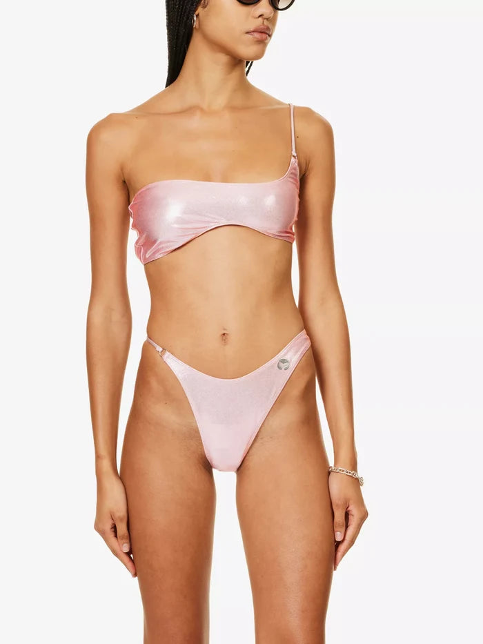LESLIE AMON Pink Metallic Wet Look La Bella Bikini Bottoms - House Of Huntington
