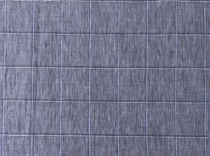 Lightweight Grey Window Pane Check: 100% Linen Fabric 3850 - The Linen Lab - Gray
