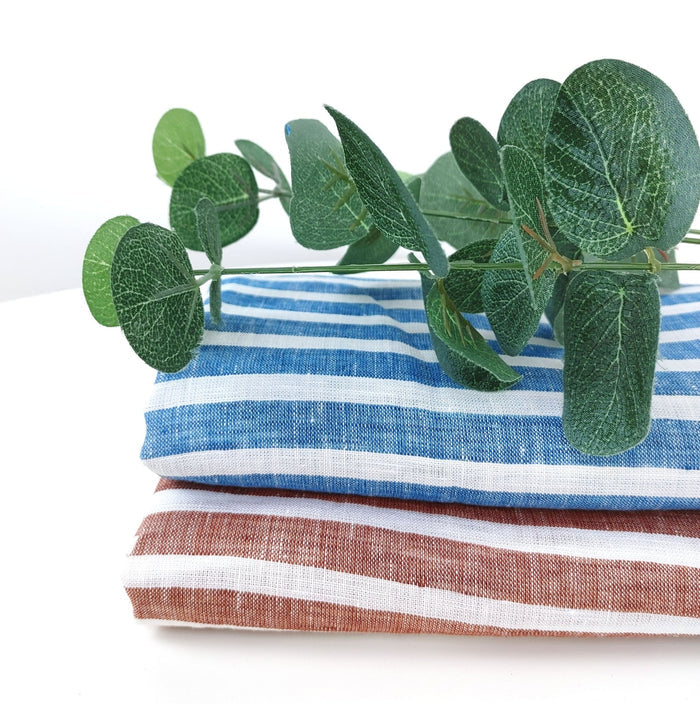 Lightweight Horizontal Stripe 100% Linen Fabric 6807 6808 - The Linen Lab - Blue