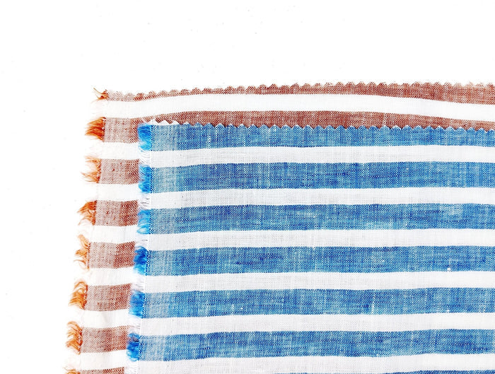 Lightweight Horizontal Stripe 100% Linen Fabric 6807 6808 - The Linen Lab - Blue