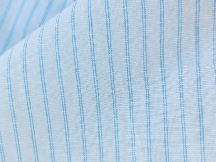 Lightweight Linen Cotton Tencel Blend Fabric with Blue Pinstripes 7947