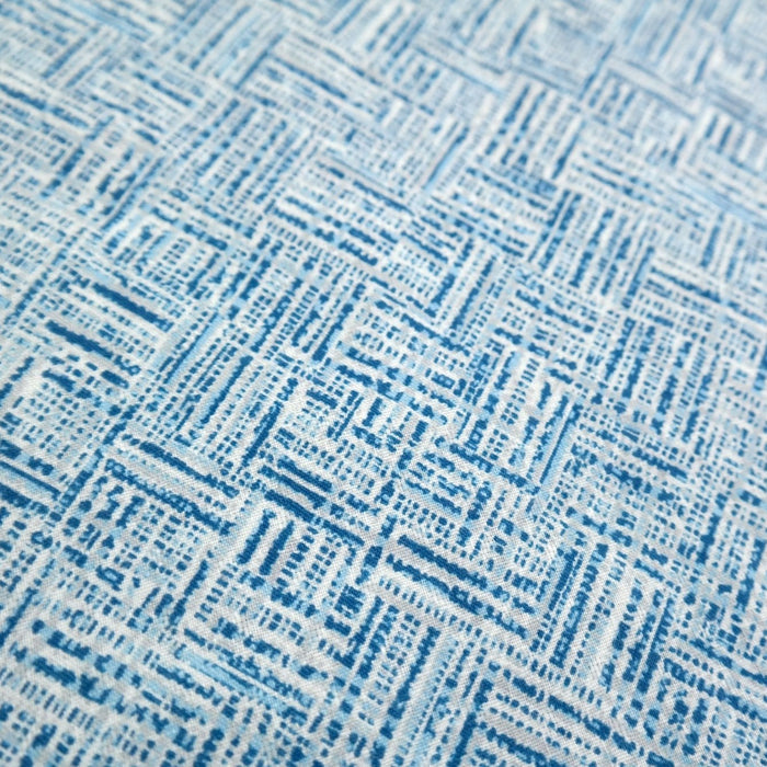 Linen Aqua Block Print Fabric (7373) - The Linen Lab - blue