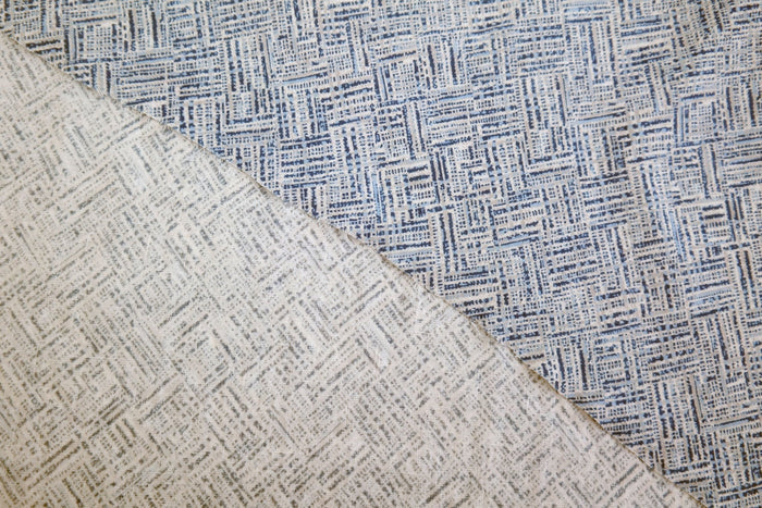 Linen Aqua Block Print Fabric (7373) - The Linen Lab - blue