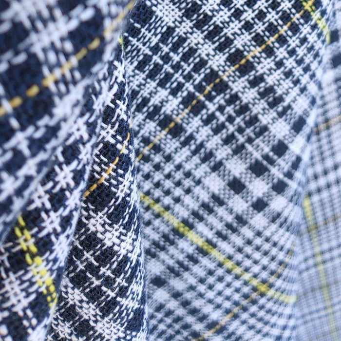 Linen Double Face Glen Plaid Fabric (5983) - The Linen Lab - Navy