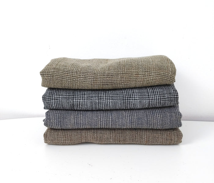 Linen Blend Fabric High Twisted Yarn Navy Glen Plaid Medium Weight 7077 7839 7078 7563