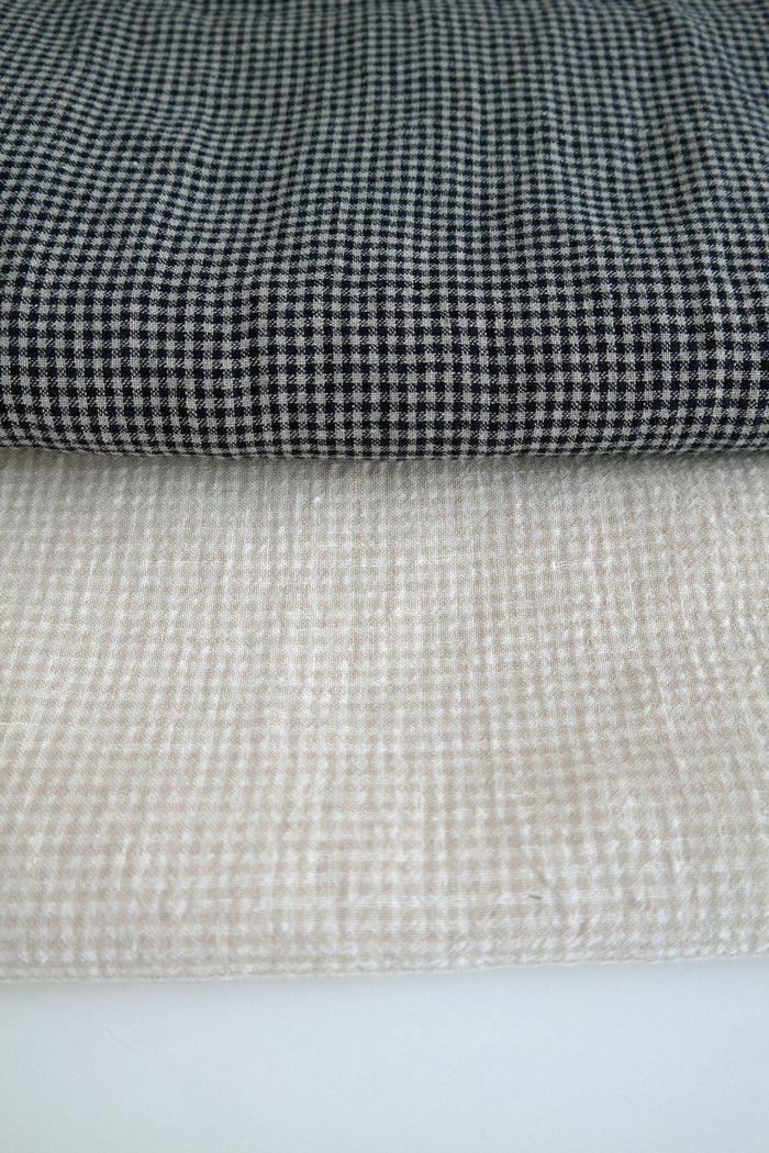 Linen Fabric Seersucker Gingham Check 7161 7235 - The Linen Lab - Beige 7161