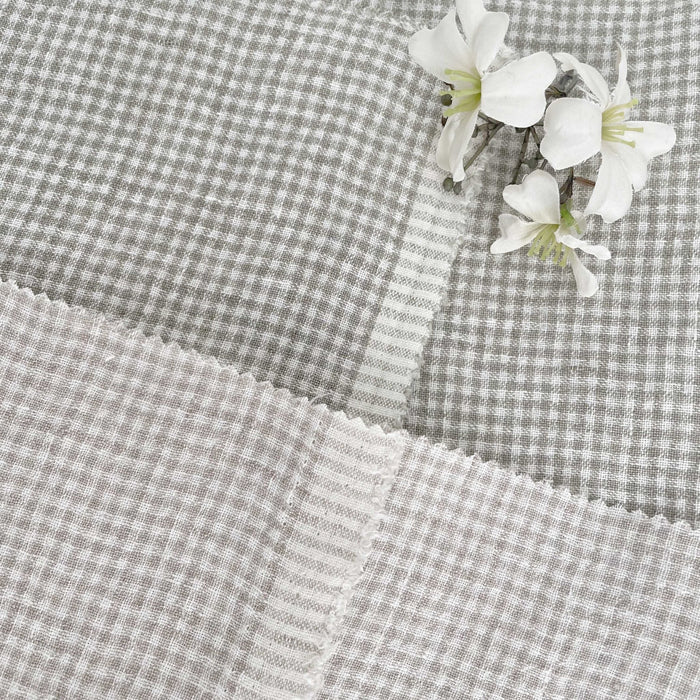Linen Fabric Seersucker Gingham Check 7328 7329 - The Linen Lab - Beige